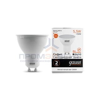Лампа Gauss Elementary MR16 5.5W 430lm 3000К GU10 LED 1/10/100