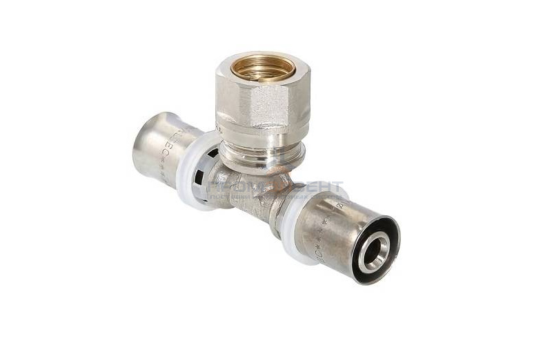 Тройник с переходом на обжимное соединение VALTEC VTm.233.I - 20 x 15 x 16 (прессовой, для м/п труб)