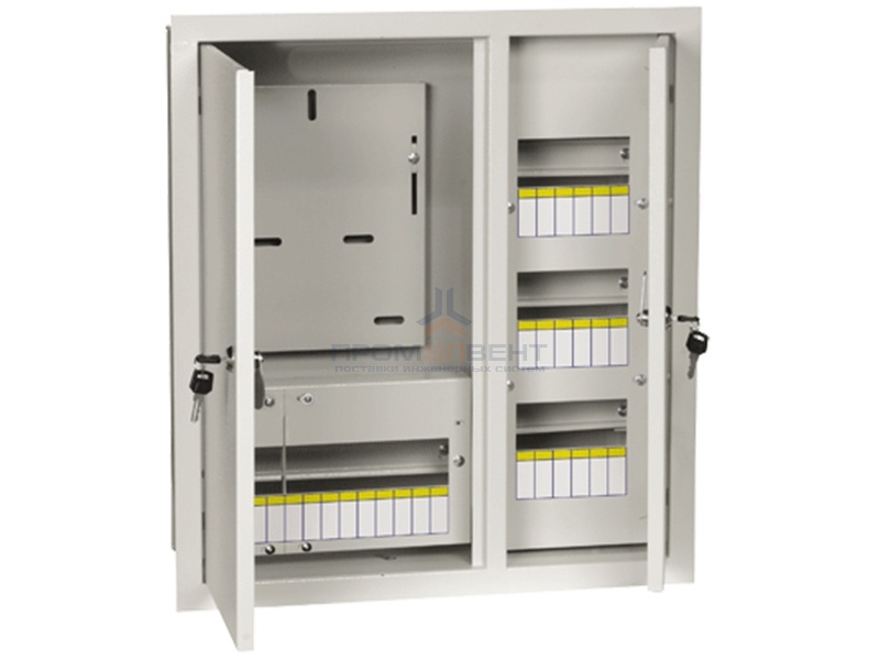 Щит металлический  ЩУРв-3/30зо-1 36 УХЛ3 IP30 на 3-фазный счетчик и 30 модулей встраиваемый ИЭК